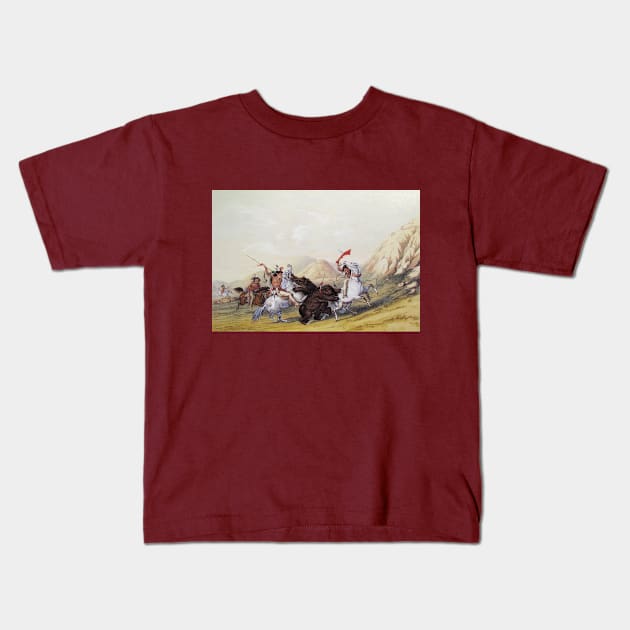 Attacking the Grizzly Bear by George Catlin Kids T-Shirt by MasterpieceCafe